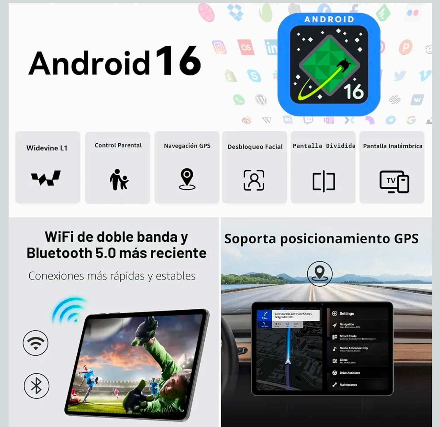 Tablet de 10" Android 16, 24 GB de RAM 64 GB ROM